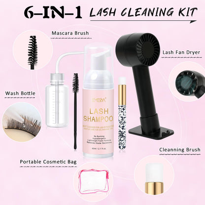 EMEDA Lash Shampoo Kit – 2.02 fl oz Lash Cleaning Kit with USB Mini Fan