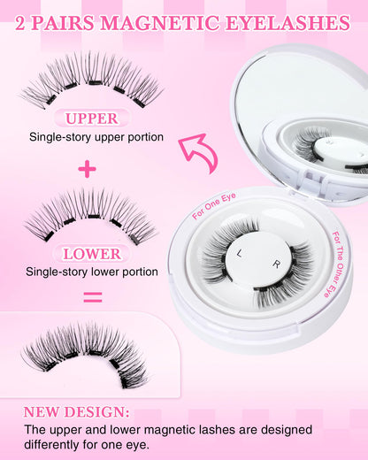 EMEDA Natural Look Magnetic Eyelashes Kit – 2 Reusable Pairs with Applicator & Mirror | No Glue Needed