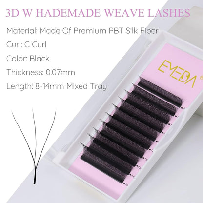 EMEDA W Lash Extensions C Curl .07mm 12mm – Premade 3D Volume Fans