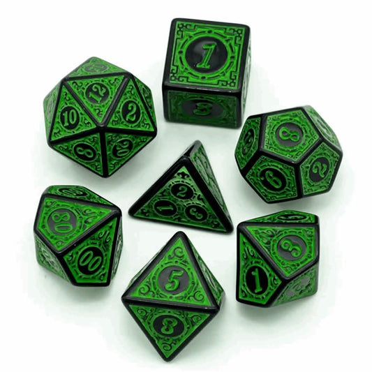Emerald Runes | Soft Edge Dice | Acrylic | 7 Piece Set