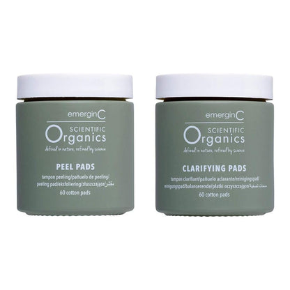 emerginC Scientific Organics At-Home Facial Peel + Clarifying Kit – Exfoliating Peel Pads (60 Treatments)