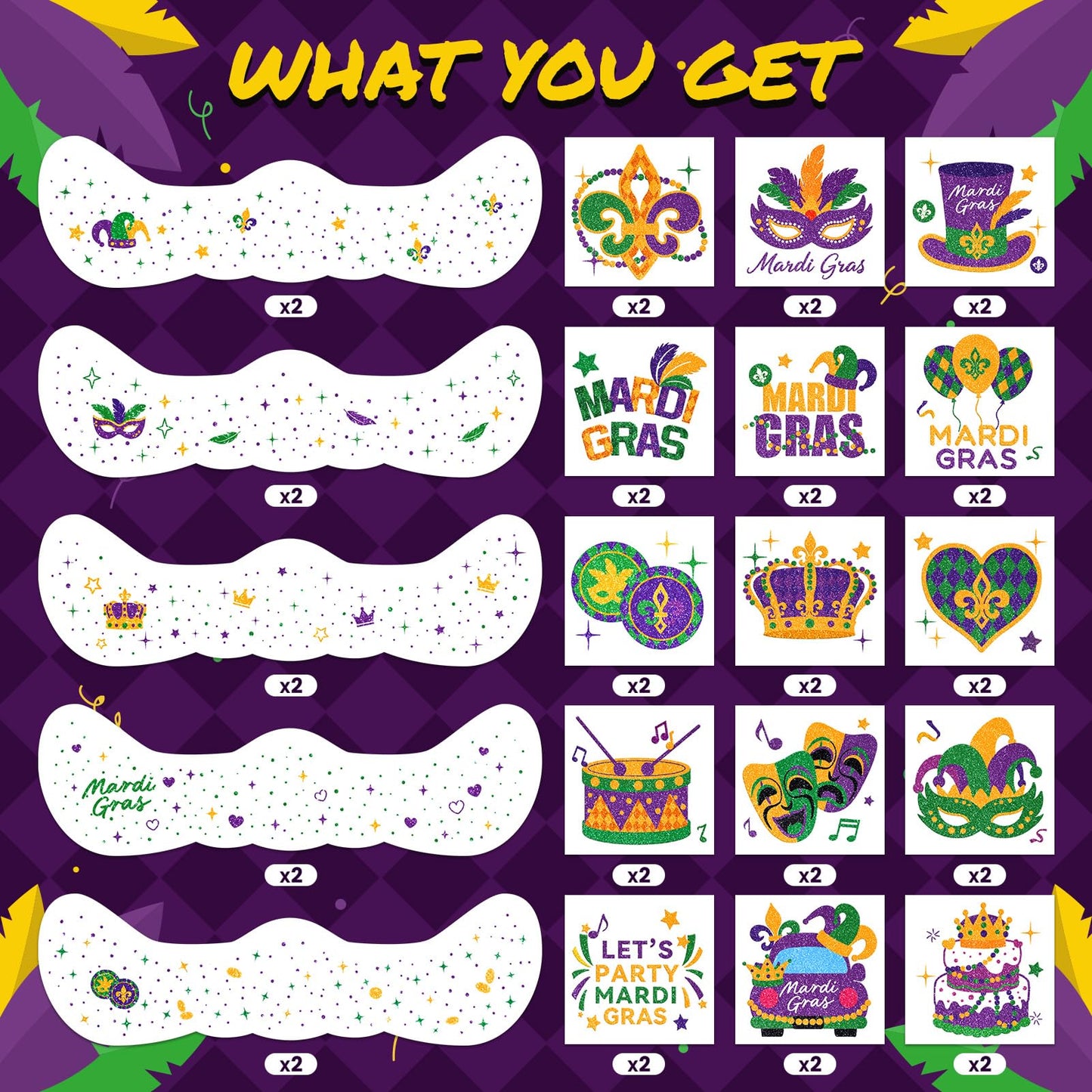 EMOME Mardi Gras Decorations: Glitter Freckles & Body Tattoos for Carnival