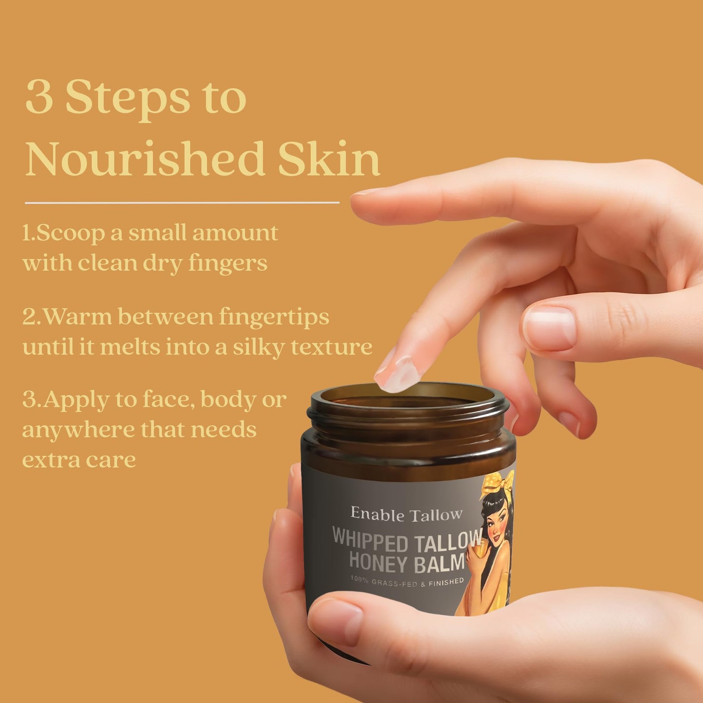 Enable Tallow Face & Body Cream – Whipped Beef Tallow & Manuka Honey, Fragrance-Free, 4oz