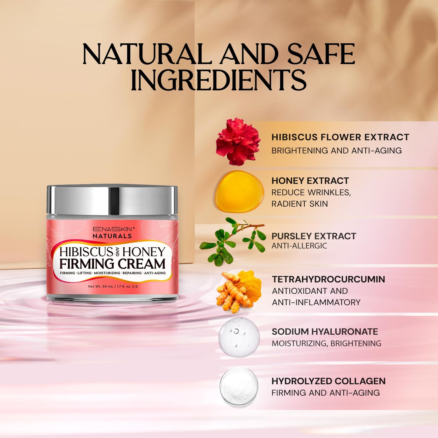 Enaskin Naturals Neck Firming & Tightening Cream with Hibiscus & Honey – Anti-Aging Moisturizer for Neck, Face & Chest – 1.7 Fl Oz