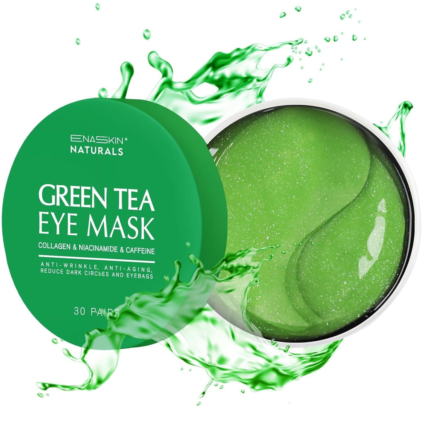 Enaskin Naturals Under Eye Patches – 60 Pairs Green Tea Gel Masks (2-Pack)
