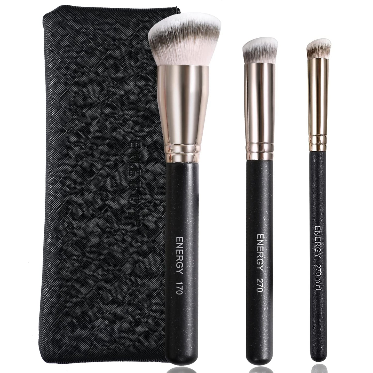 ENERGY Makeup Brush Set - 3-Piece Professional Kit with Vegan Bristles & Travel Case