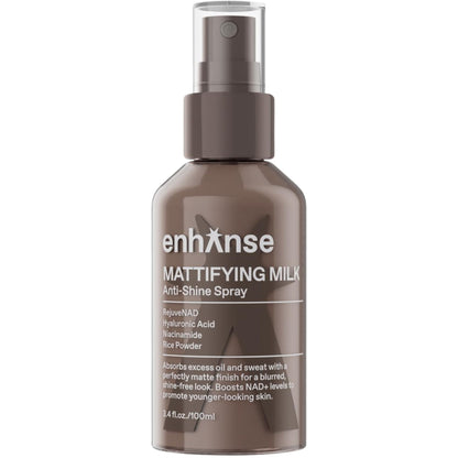 ENHANSE Mattifying Milk Anti Shine Spray for Men – Hydration, Rice Powder, RejuveNAD, 3.4 fl oz