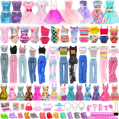 ENOCHT 51 PCS Doll Clothes & Accessories for 11.5-inch Dolls – Dresses, Swimwear, Shoes & Hangers