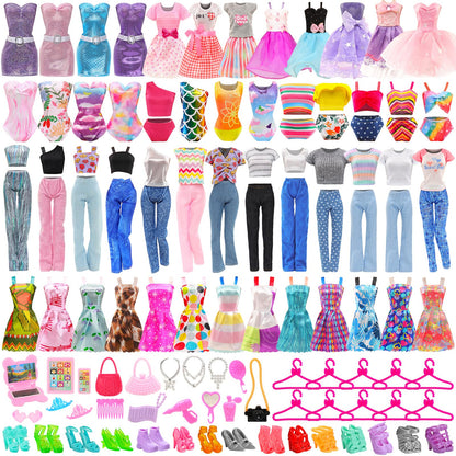 ENOCHT 51 PCS Doll Clothes & Accessories for 11.5-inch Dolls – Dresses, Swimwear, Shoes & Hangers
