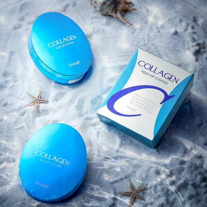 ENOUGH Collagen Aqua Air Cushion SPF 50+ PA+++ — Full Coverage Hydrating Foundation & Tinted Moisturizer Sunscreen (#21 Natural Glow) with Refill Set