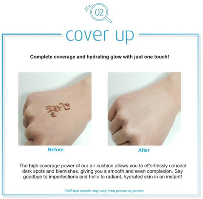 ENOUGH Collagen Aqua Air Cushion SPF 50+ PA+++ — Full Coverage Hydrating Foundation & Tinted Moisturizer Sunscreen (#21 Natural Glow) with Refill Set