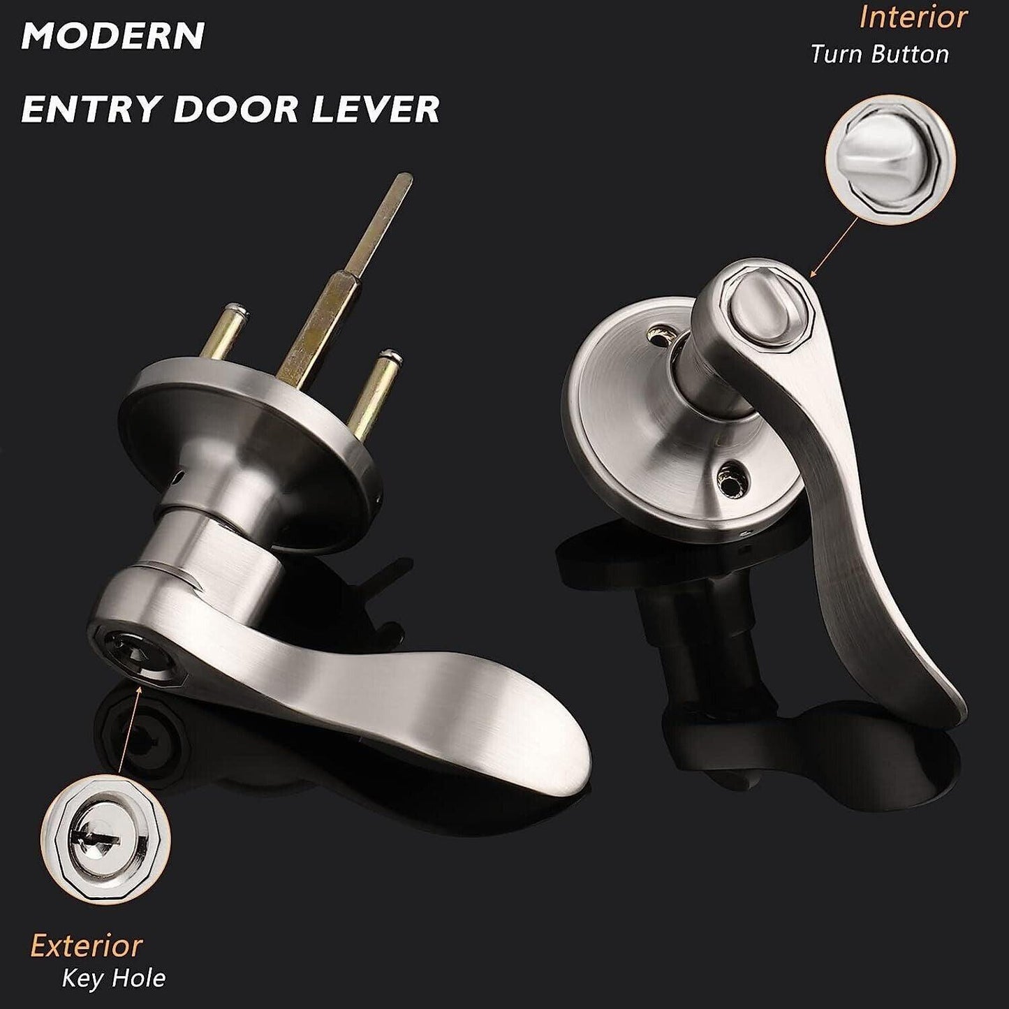 Exterior Door Handle Lock Satin Nickel Keyed Entry Wave Style Probrico