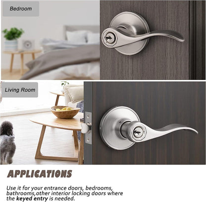 Exterior Door Handle Lock Satin Nickel Keyed Entry Wave Style Probrico