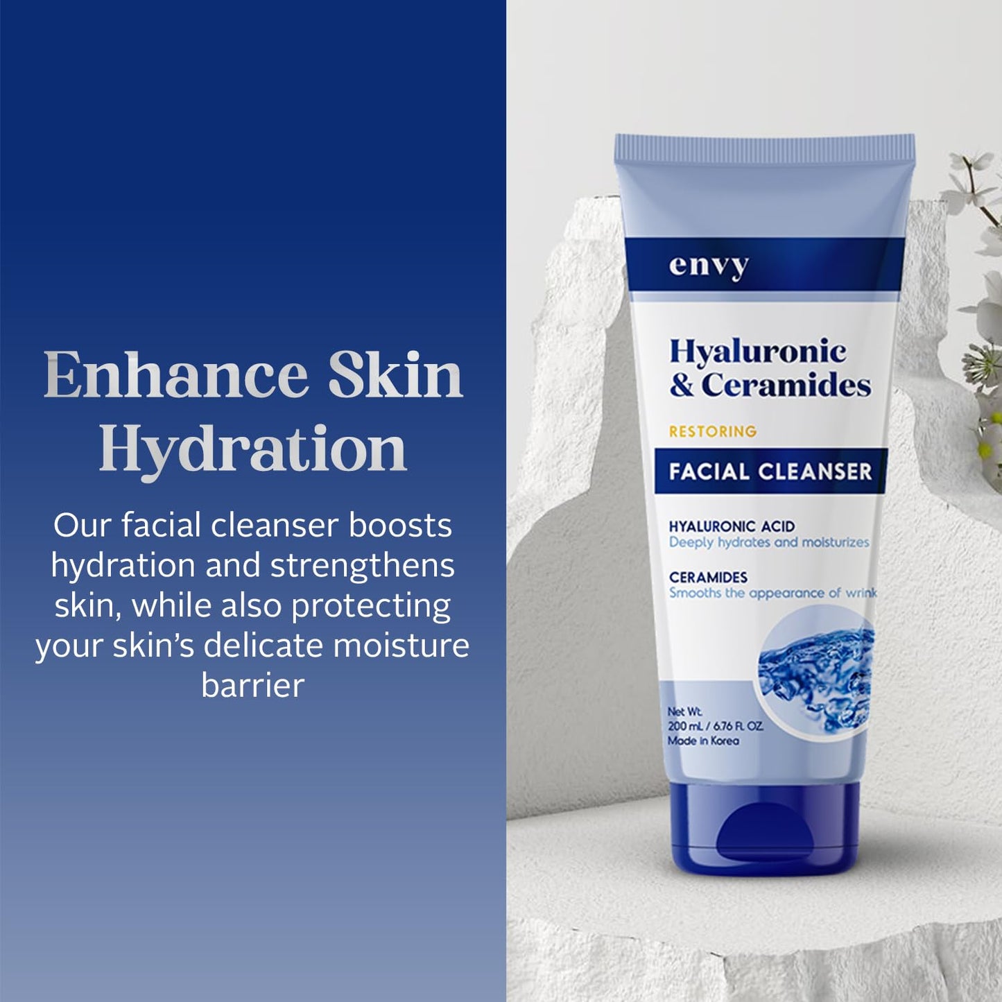 Envy Facial Cleanser with Hyaluronic Acid & Ceramides – Hydrating & Radiance-Boosting