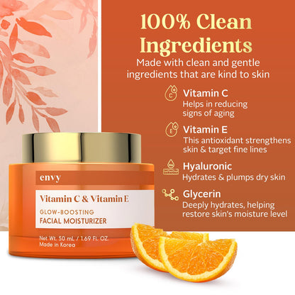 Envy Vitamin C & Vitamin E Face Moisturizer Cream — Hydrating Anti-Aging for All Skin Types (1.69 oz)