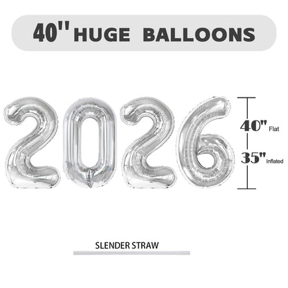 Enyeopd Silver 2026 Balloon Number — 40 Inch Party Decor for New Year’s Eve, Graduation, Weddings