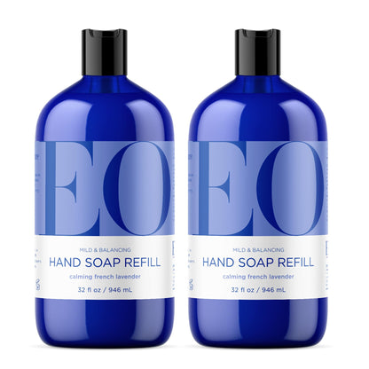 EO French Lavender Liquid Hand Soap Refill — 32 oz x 2, Organic Plant-Based Cleanser with Essential Oils