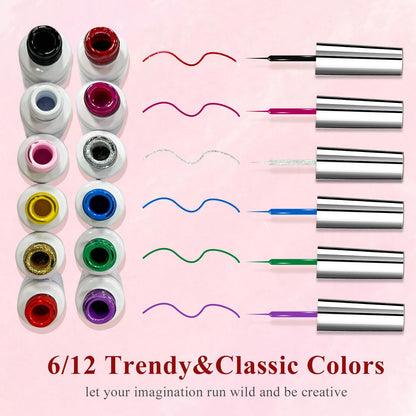 eodci Nail Art Gel Liner Set – 12 Vibrant Colors for Swirl, French Tip & DIY Nails (Soak-Off)