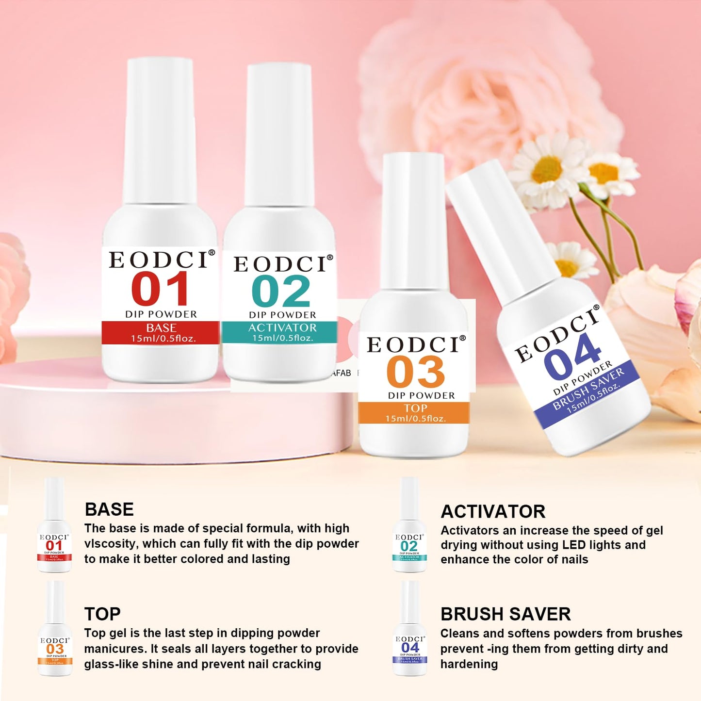 EODCI 31 Pcs Dip Powder Nail Kit – 20 Colors, No Lamp Needed, Top/Base Coat & Activator
