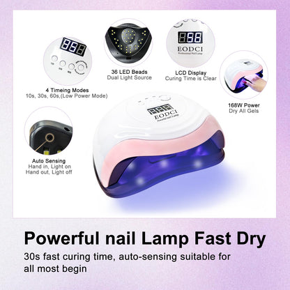 EODCI Gel Nail Kit with 168W Lamp — 33 Colors, All-in-One Home Salon
