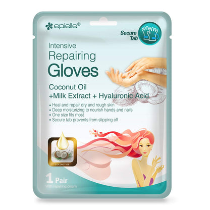 Epielle Intensive Repairing Hand Mask – 6 Pairs, Deep Moisturizing Gloves with Coconut Oil & Milk Extract