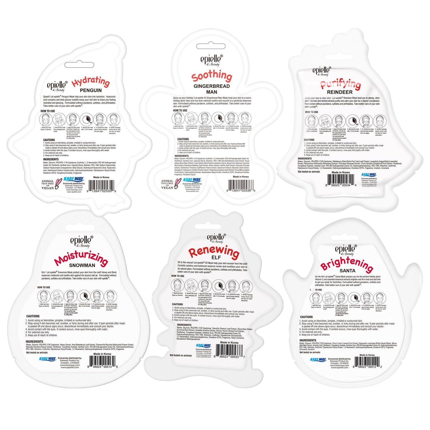 Epielle Holiday Character Mask 12 Pack – Fun Korean Skincare Gift
