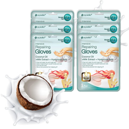 Epielle Intensive Repairing Hand Mask – 6 Pairs, Deep Moisturizing Gloves with Coconut Oil & Milk Extract