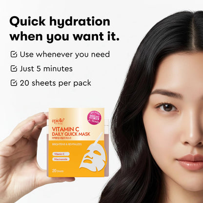 Epielle Vitamin C Korean Face Masks 20 Pack – Brightening Sheet Masks with Niacinamide