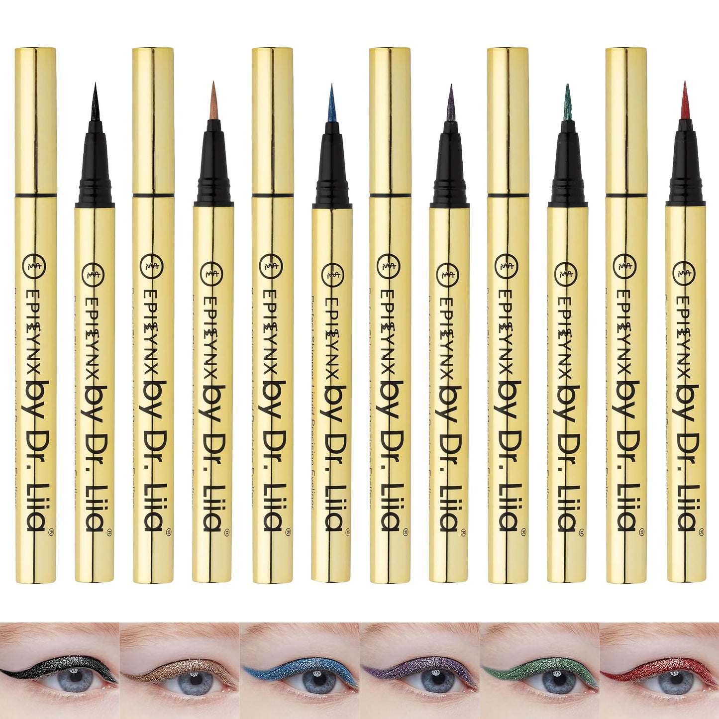 EPILYNX Liquid Eyeliner Gift Set - Waterproof, Hypoallergenic, Vegan, Gluten-Free with Fine Brush Tip (6 Shades)