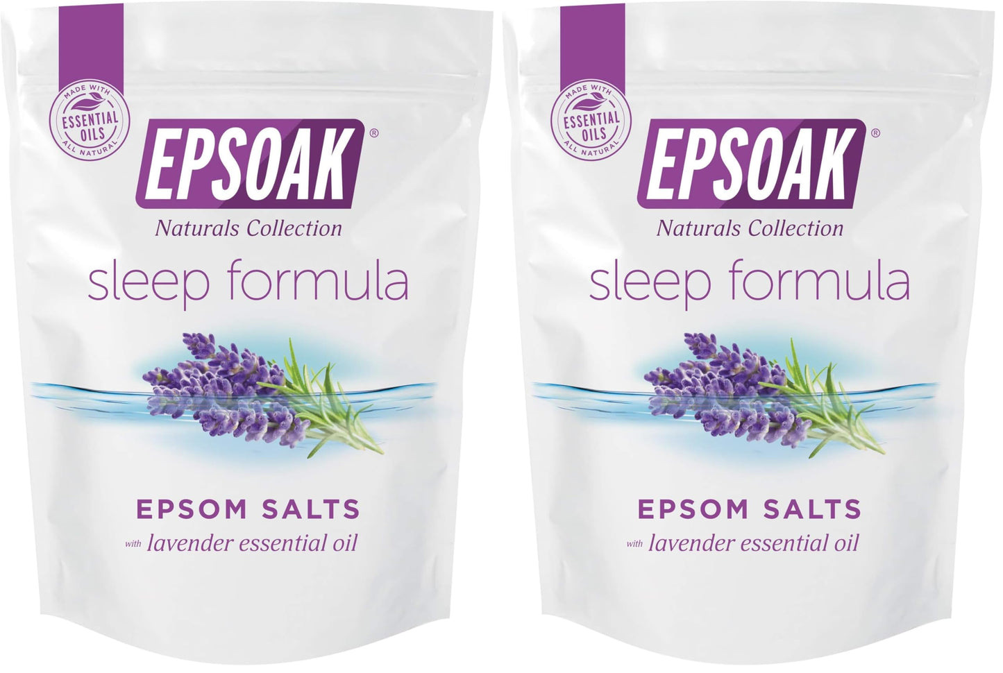 Epsoak Lavender Sleep Epsom Salt 2 lb — 2-Pack, Magnesium Sulfate USP, Resealable USA-Made, Cruelty-Free