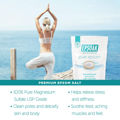 Epsoak Epsom Salt 4 lbs – USP Magnesium Sulfate, 2 x 2 lb Bags for Home Bath & Foot Spa