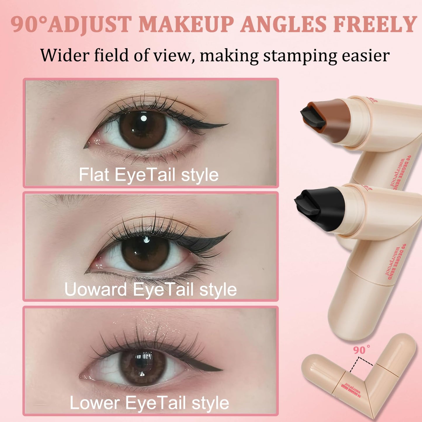 Eqimznv 2PCS Foldable Winged Eyeliner Stamp Pen — 24H Waterproof Gel Eyeliner (Black + Brown)