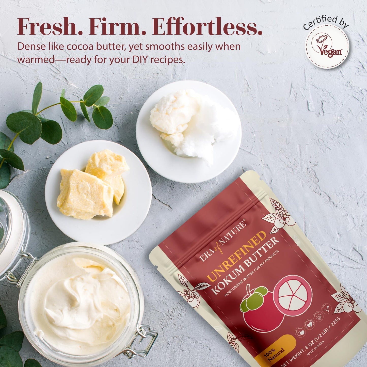 era of nature Kokum Butter Raw 8 oz – Pure DIY Skincare Base for Belly, Body & Lip Care