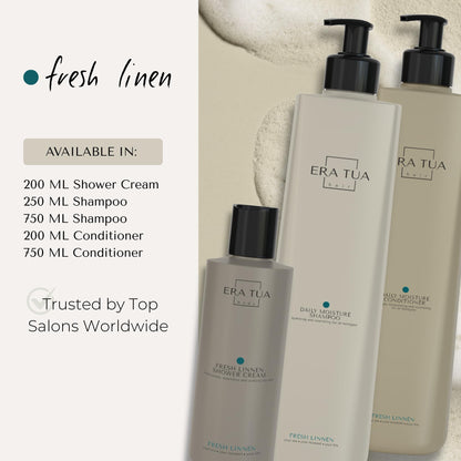ERA TUA Fresh Linen Daily Moisture Shampoo | Dutch Made Hydration for Dry & Damaged Hair | Bergamot Jasmine & Rose | 250 ml