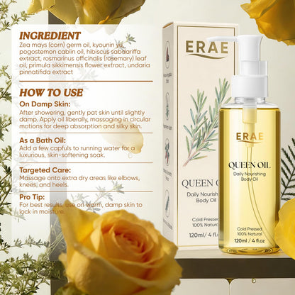 ERAE Queen Oil: Cold-Pressed Botanical Body Oil for Daily Nourishment (2-Pack, 120 ml each)