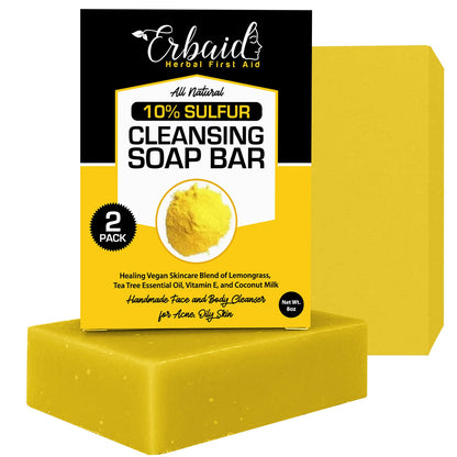 Erbaid 10% Sulfur Soap Bar – Acne & Oily Skin Cleanser, USA Made