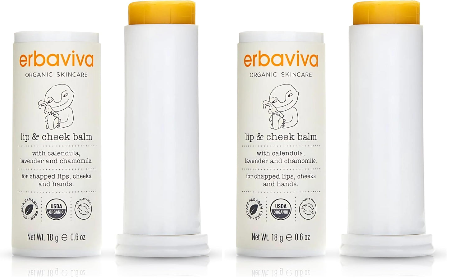 Erbaviva Organic Lip & Cheek Balm – Moisturizing Stick for Baby & Adults | Pack of 2