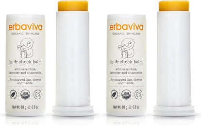 Erbaviva Organic Lip & Cheek Balm – Moisturizing Stick for Baby & Adults | Pack of 2