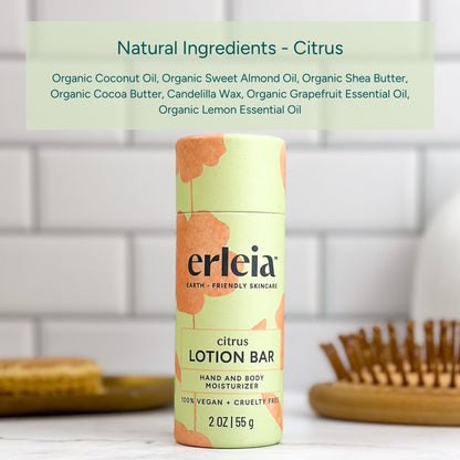Erleia Travel-Friendly Lotion Bar | Citrus, Vegan & Plastic-Free