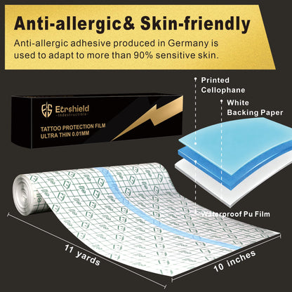 ES ETRSHIELD Second Skin Tattoo Bandage Roll - Waterproof, Breathable 10in x 11yds