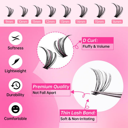 ESEENLO 320pc Lash Clusters Kit – 9-16mm Lash Extensions with Bond & Seal