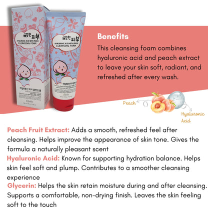 Esfolio Hyaluronic Acid Peach Cleansing Foam – Moisturizing Facial Cleanser