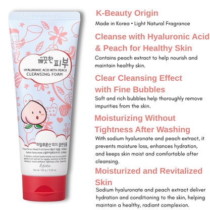 Esfolio Hyaluronic Acid Peach Cleansing Foam – Moisturizing Facial Cleanser