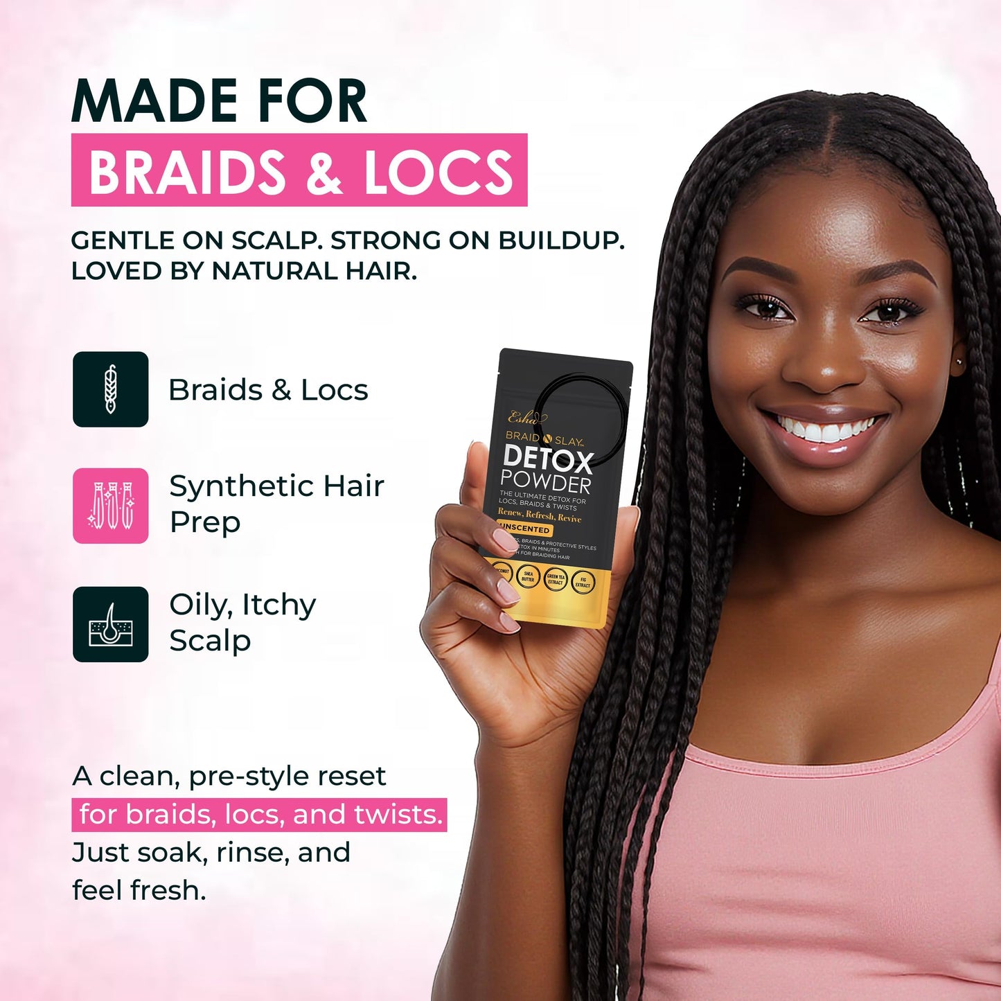 Esha Braid N Slay Detox Powder – Scalp Cleanser for Braids, Locs & Twists | 340g Pineapple