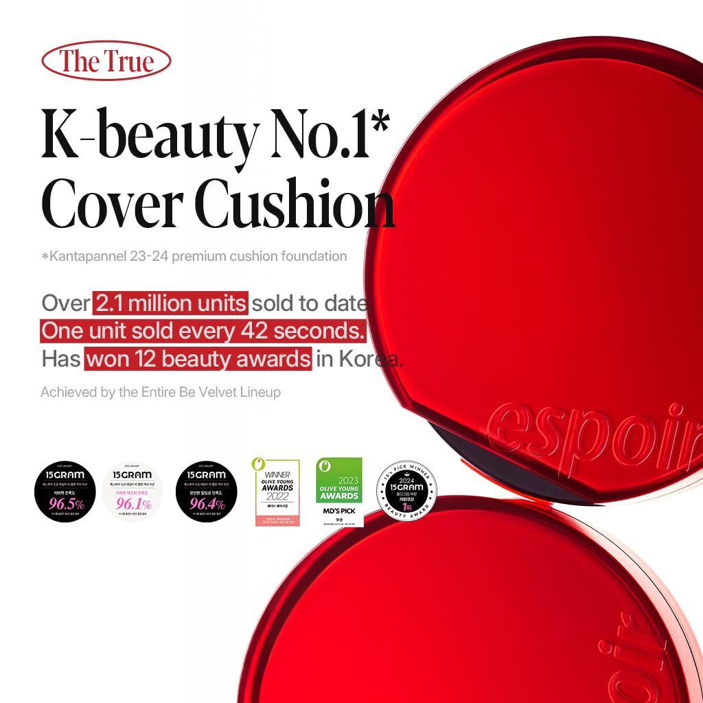 Espoir Be Velvet Cushion Foundation #34.5 Golden Olive — Zero Oxidation, Velvety Finish, 0.46 oz (Vegan)