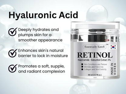 Essentially KateS Retinol Moisturizer Cream 50 ml – Pack of 2 – Face, Eye, Neck & Décolleté – Korean Skincare