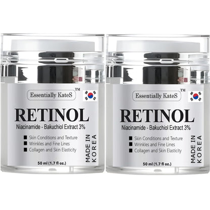 Essentially KateS Retinol Moisturizer Cream 50 ml – Pack of 2 – Face, Eye, Neck & Décolleté – Korean Skincare