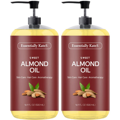 Essentially KateS Sweet Almond Oil – 33.8 Fl Oz (Pack of 2) | 100% Pure & Natural