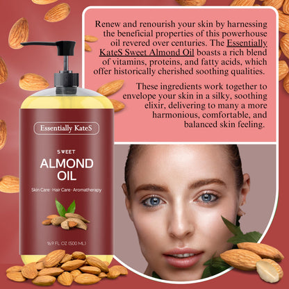 Essentially KateS Sweet Almond Oil – 33.8 Fl Oz (Pack of 2) | 100% Pure & Natural