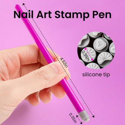 ESUOHYM Nail Art Stamp Pen Set – 15-Pattern Butterfly & Flower Nail Stamper, For Beginner DIY Manicure (Rose Red, Large Pack)